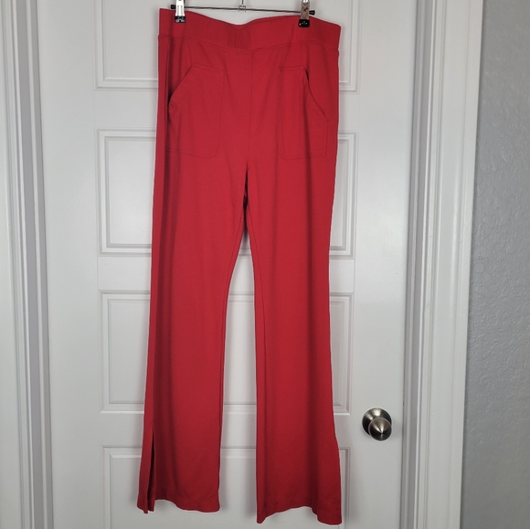 Anthropologie Maeve Tomato red knit flare with slits pull-on pants size Large - Picture 3 of 10